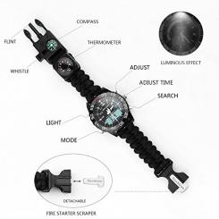 Digital Survival Watch Wasserdicht Emergency Military Digital Dual Dial Sportuhr mit 3 Multifunktions Austauschbare Survival Armband Armband 
