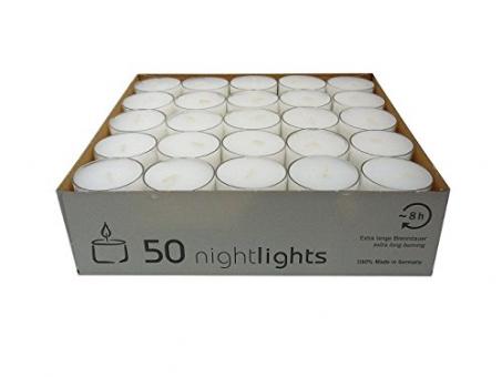 Wenzel-Kerzen 23-217-50-UK Nightlights in Kunststoffhülle bis zu 8 h Brenndauer, Pack a 50 Stück 