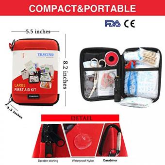 TRSCIND Erste-Hilfe-Set, Survival Kit mit Taschenlampe Feuerstahl und Rettungsdecke 130-teilig 